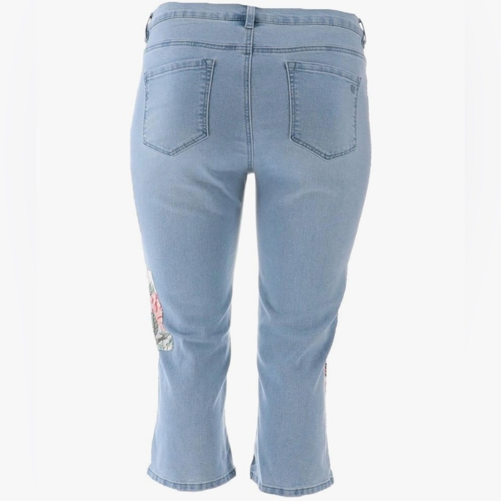 Diane Gilman Cropped Embroidered Jeans Women’s Size 10 Stretch Light Wash DG2 - Picture 12 of 17